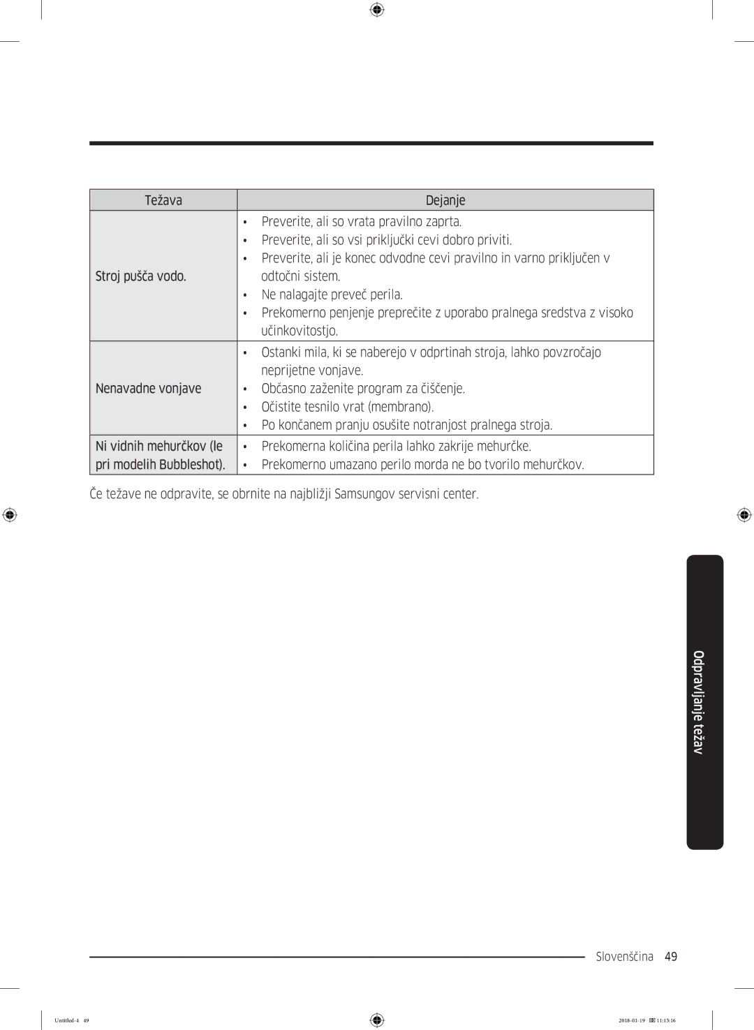 Samsung WW70J5355MW/AD, WW70J5355FW/AD manual Slovenščina 49  